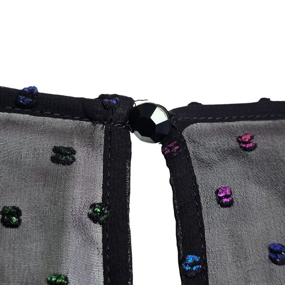 Trina Turk XL Black Rainbow Clip Dot Polkadot Tunic Top Sheer‎ Slit Bell Sleeve - Picture 9 of 15